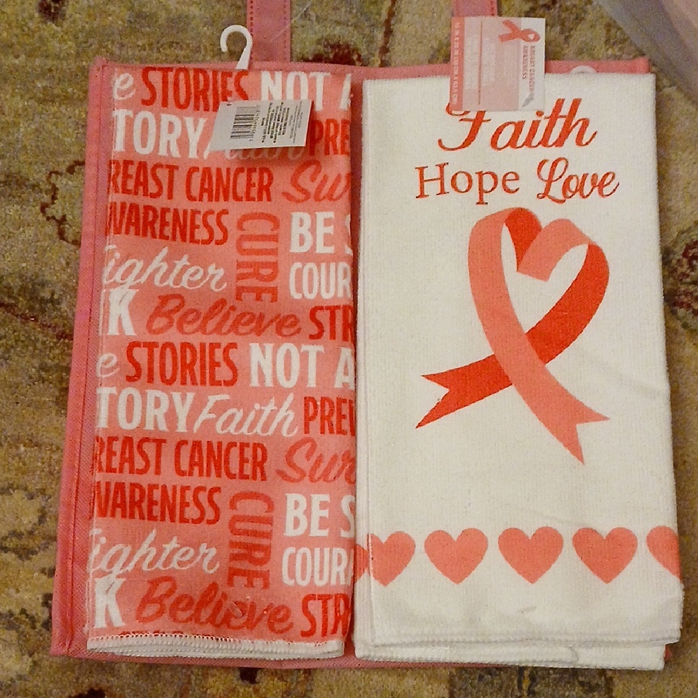 Breast Cancer Awareness Pink and White Awareness Towel Set
